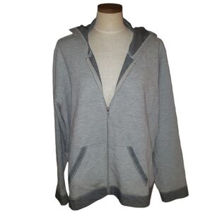 Sport Savvy Stripe Detailing Gray Soft Lightweight Plus Size Zip-Up Jacket 3X